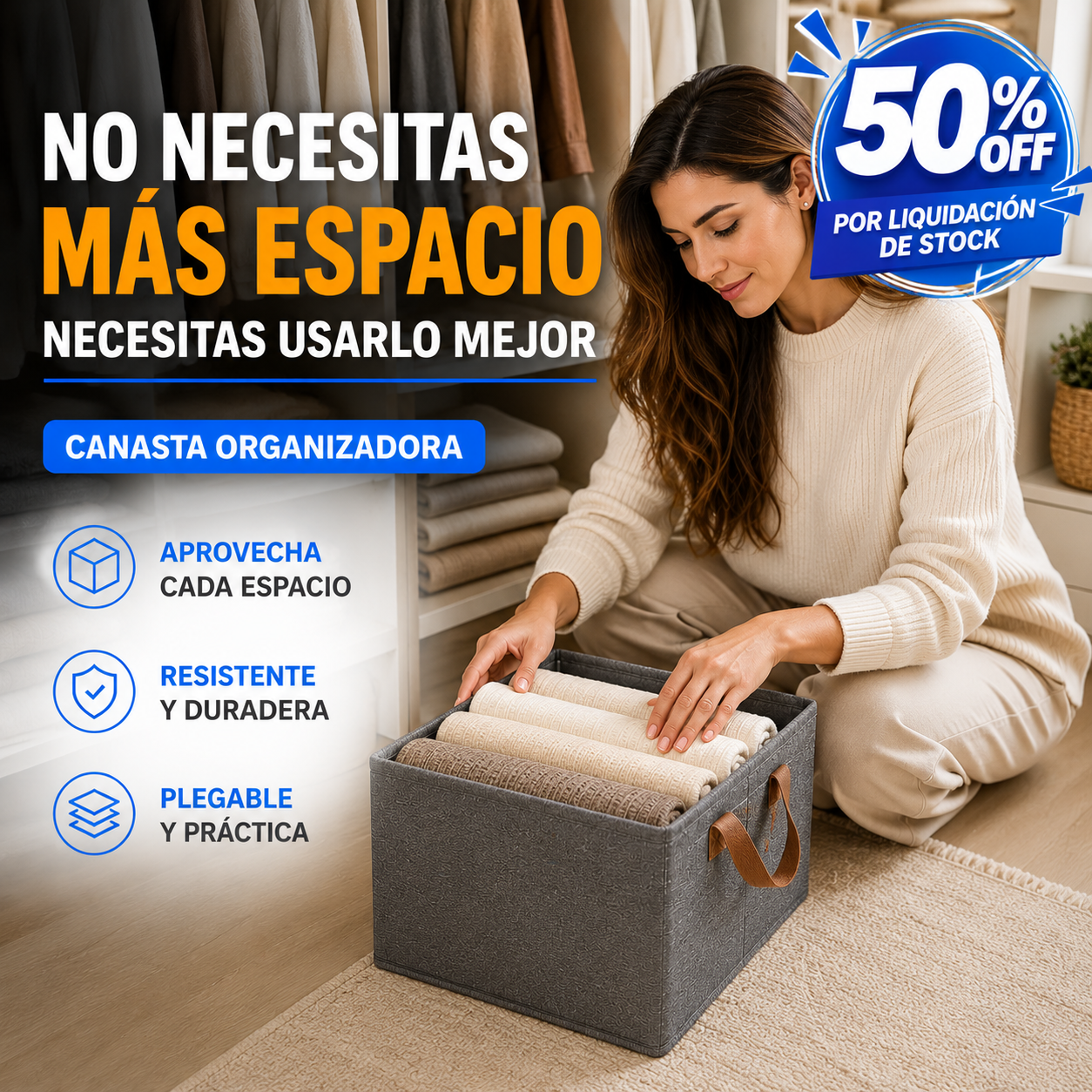 Pack x3 Canastos Organizadores Plegables - 40x30x20 cm