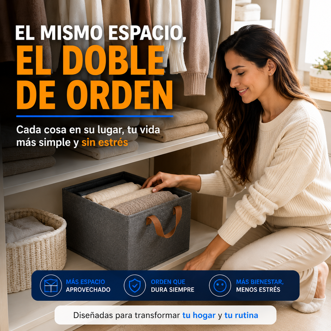 Pack x3 Canastos Organizadores Plegables - 40x30x20 cm