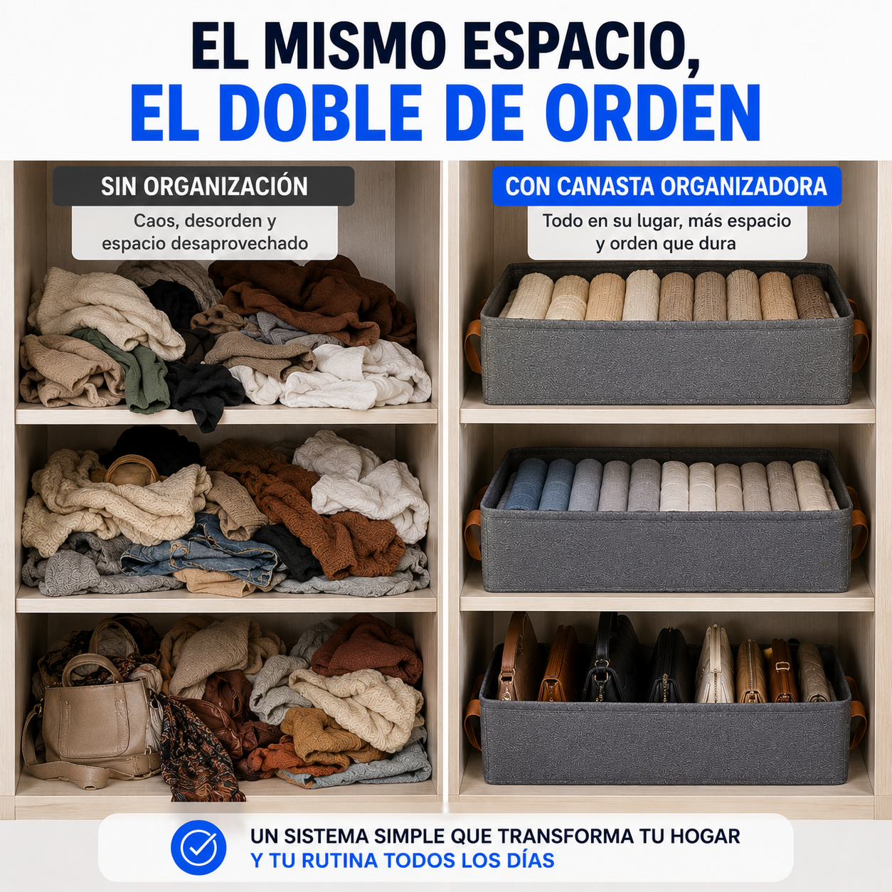 Pack x3 Canastos Organizadores Plegables - 40x30x20 cm